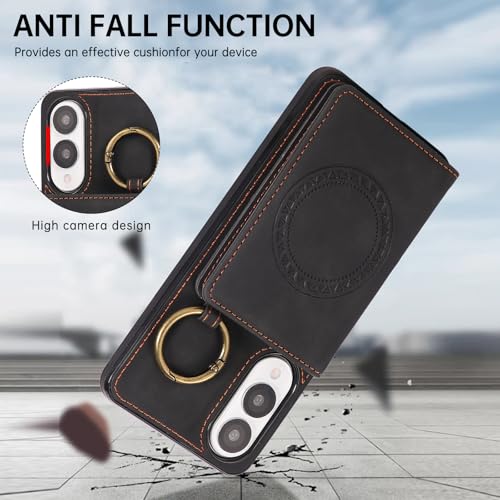 Compatible with Samsung Galaxy S25 Edge Wallet Case Screen Protector Crossbody Shoulder Strap Ring Buckle Stand Card Holder Magnetic Car Mount Phone Cover for S25Edge 25S S 25 25Edge Women Men Black (Black / for S25 edge)