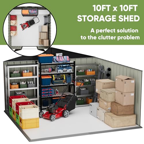 10x10 FT Outdoor Storage Shed with Floor Frame (Gray / 10x10 FT)