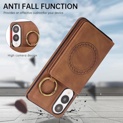 Compatible with Samsung Galaxy S25 Edge Wallet Case Screen Protector Crossbody Shoulder Strap Ring Buckle Stand Card Holder Magnetic Car Mount Phone Cover for S25Edge 25S S 25 25Edge Women Men Brown (Brown / for S25 edge)