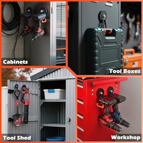 Pro Mag Upgraded Heavy Duty Magnetic Garage Hooks (V1 Pro 2.59INCH 4PACK Orange Medium Hooks)