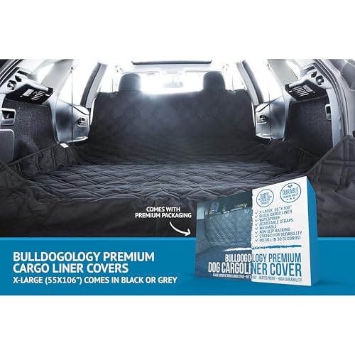 Bulldogology SUV Cargo Liner for Dogs 55"x106" Heavy Duty Pet Trunk Cargo Cover (Standard Black / XL)