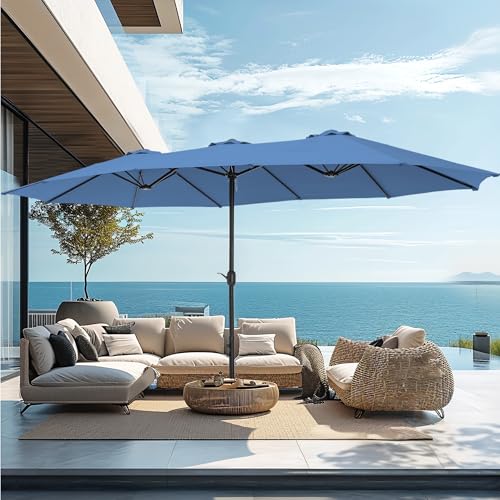 15ft Large Outdoor Patio Umbrella with Base Included (Haze Blue)