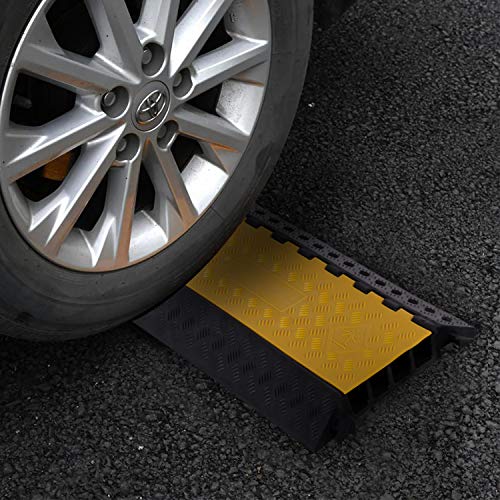1 Pack Rubber Cable Ramp Hose Cable Protector Ramp 4 Channel 22000Lbs Load Capacity Traffic Speed Bump Wires Power Lines Extension Cord Cover for Indoor Outdoor (22000lbs-4channel-1pack)