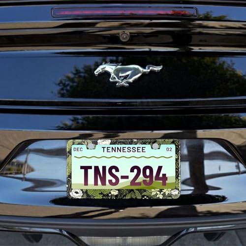 2 Pcs Sage Green Floral License Plate Frame Plant Flowers Stainless Steel License Plate Frames Holder Covers Auto Parts Decoration with Screws License Plate Holder for Car Accessories 12x6 Inch (Sage green plant floral)
