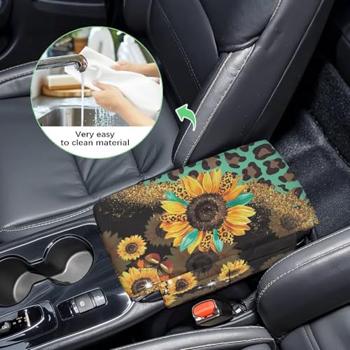 Sunflower Leopard Print Green Car Center Console Pad Comfortable Anti (Sunflower Leopard Print Green)