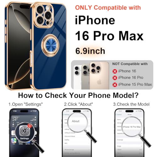 Designed for iPhone 16 Pro Max Case with Ring Stand Slim Blue (Blue / 6.9'' iPhone 16 Pro Max)