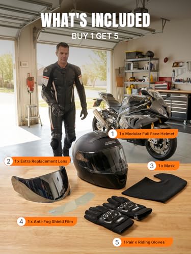 Modular Motorcycle Helmets Full Face Flip up Street Bike Motorcycle Helmet for Unisex Adult Matte Black (Matte Black / X-Large)