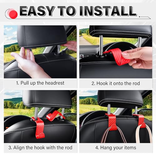 Universal 4 Pack Car Seat Headrest Purse Hook (4pc / Red Checkered)