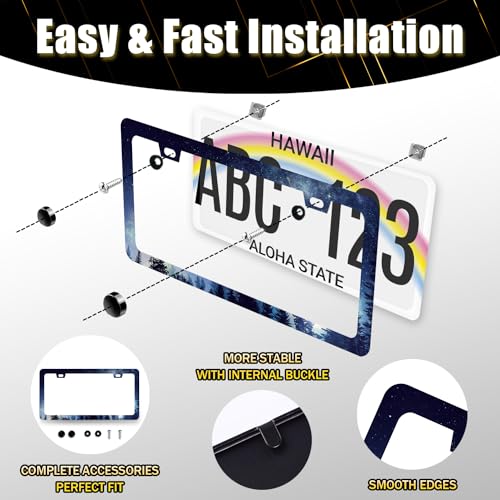Stainless Steel Starry Sky Galaxy Forest License Plate Frame 12.3 x 6.3 in (Starry Sky Galaxy Forest)