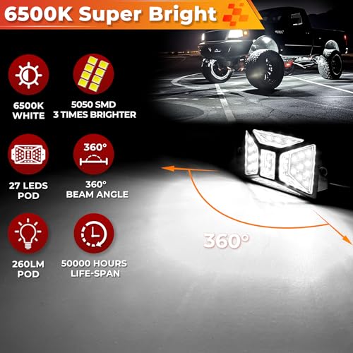 30 Pods Pure White LED Rock Lights Kit with Switch Wiring Harness (30 pods)