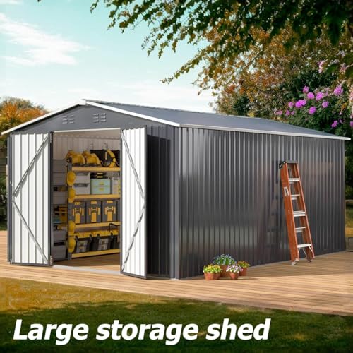 10x14 FT Outdoor Storage Shed for Backyard (Black / 10x14 FT)