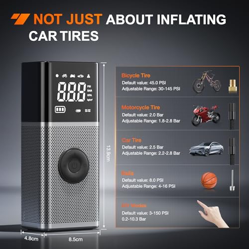 Rechargeable Cordless Tire Inflator 150PSI Dual Power Supply (Cordless Tire Inflator)