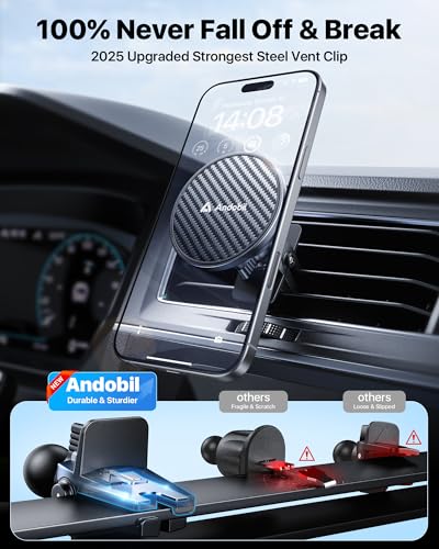 Military Grade】andobil 3 in1 Magnetic Phone Holder for Car Dashboard Windshield Vent 【Upgrade Suction & Strongest Magnet】Retractable for MagSafe Car Mount Mats for iPhone 17 16 15 14 Pro Max Sumsung (dashboard-black)