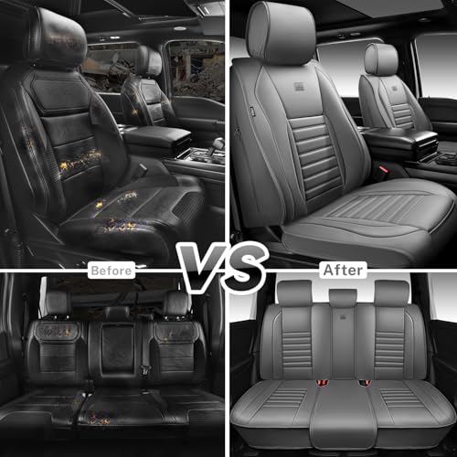 Nappa Leather Car Seat Covers Full Set (Gray Leather / Full Set)