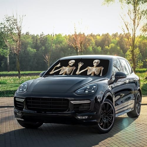 Skull Car Windshield Sun Shade Umbrella Foldable Front Windshield Cover Funny Visor Umbrella Sun Shade Cover Sun Shade Car Accessories Blocks UV Rays (Skull)