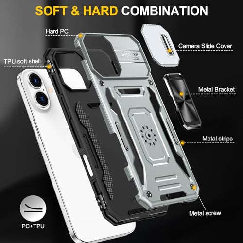 Phone Case for 16 iPhone Case with Kickstand Ring Holder (iPhone 16 【6.1 inch】 / Grey)