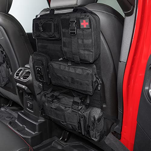 Universal Tactical Seat Back Organizer Vehicle Molle Panel Organizer Storage Bag with 5 Detachable Molle Pouch for All Vehicel Such as Jeep (Black)