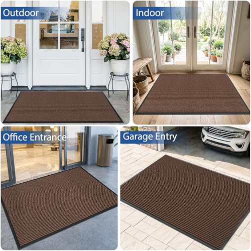 Front Door Mat (3' x 5' (Rectangular) / Brown-stripe)