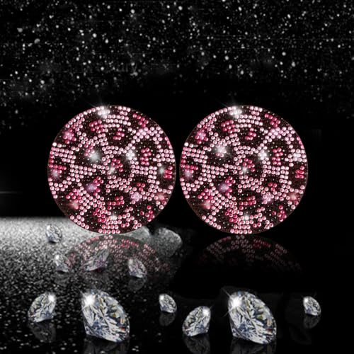 2pcs Bling Leopard Car Coasters (Pink Leopard / 2pcs)
