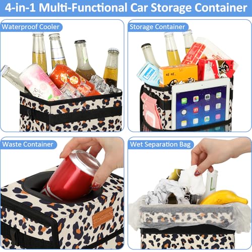 Leak Proof Car Trash Can with Lid Leopard Print (Leopard Print / 2 Gallons)