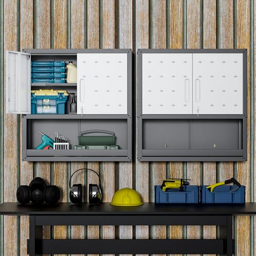 Garage Wall Cabinet (Black/Grey / 2 Doors & Open Storage)