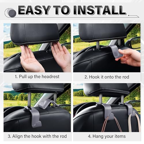 4 Pack Car Seat Headrest Hooks (4pc / Gray)
