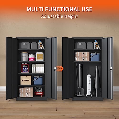 Metal Storage Cabinet for Garage (Black / XL - 2 Doors & 5 Shelves (Wheelless))