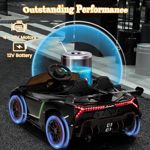 Ride on Car Lamborghini Licensed 12V Battery Powered 4WD Sports Car with Remote Control (Black)