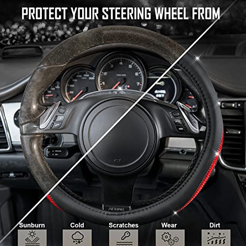 Bling Diamond Black Leather Steering Wheel Cover (Red Diamond 1PCS)