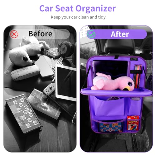 Car Backseat Organizer with Foldable Tablet Holder (Dark Purple-3 / 2 Pack with Food Tray)