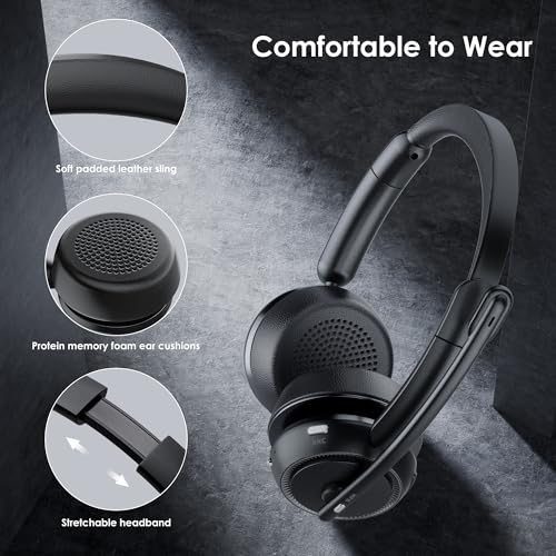 Upgrade ANC & ENC Wireless Headset with Mic for Work (Black)
