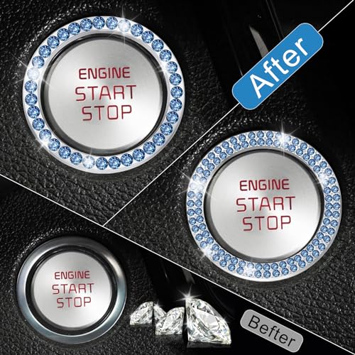 2 PCS Crystal Combinatorial Rhinestone Car Engine Start Decoration Ring (Set Light Blue)