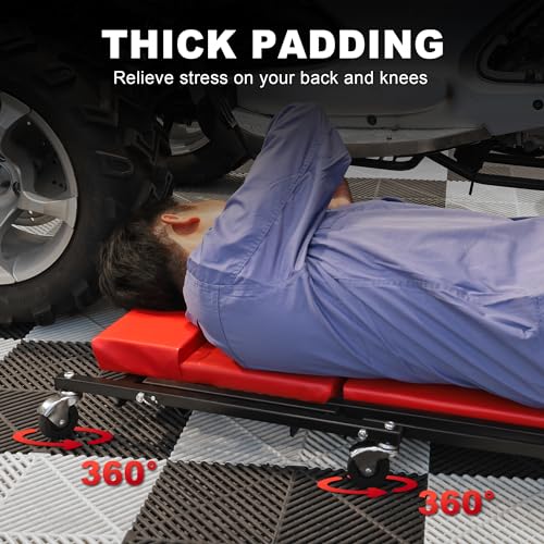 36" Rolling Foldable Car Creeper Automotive Creeper (Red Foldable Creeper)