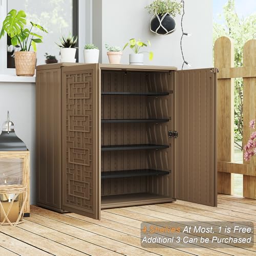 Indoor Outdoor Storage Cabinet with Doors and Shelf (Brown)