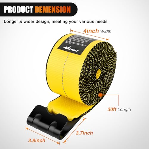 Truck Straps 4" x 30' Heavy Duty Tie Down with Flat Hooks (2Pcs 4in x 30ft Truck Straps Yellow)