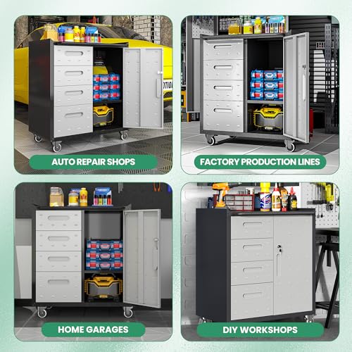 Garage Cabinets (Black/Grey / 4 Drawers & 1 Door)