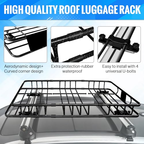 Roof Rack Cargo Basket 54"X36"with Cargo Bag and Net (ROOF BASKET AND BAG)