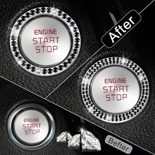 2 PCS Crystal Combinatorial Rhinestone Car Engine Start Decoration Ring (Set Black)