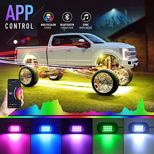 LED RGB Rock Lights for UTV ATV RZR 6 Pods with APP and Remote Control (RGB / 6 Pods)