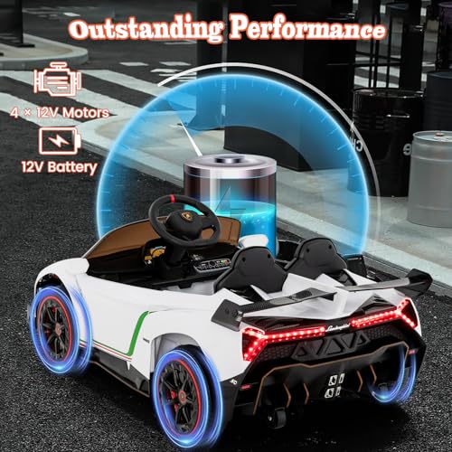 Ride on Car Lamborghini Licensed 12V Battery Powered 4WD Sports Car with Remote Control (White)