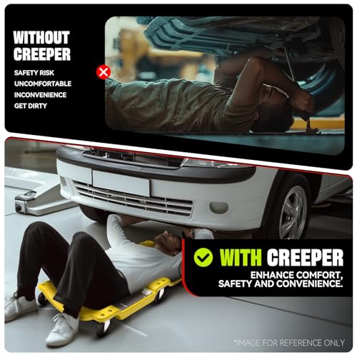 40 in Low Profile Car Rolling Mechanic Creeper (Yellow / 40" L (w/LED Light))
