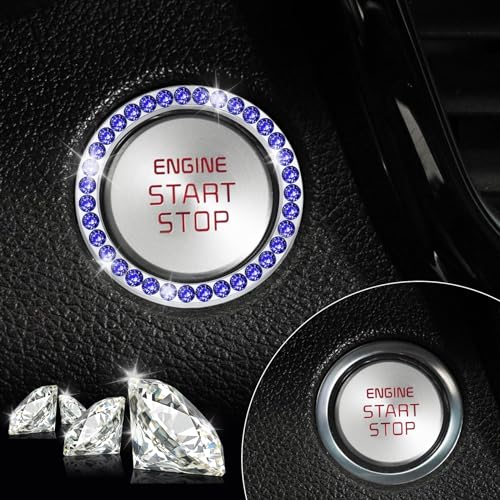 2 PCS Crystal Rhinestone Car Engine Start Stop Decoration Ring (Dark Blue)