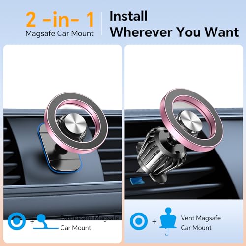 for Magsafe Car Mount【20 Strong Magnets】Magnetic Phone Holder for Car Phone Holder Mount Dash Mounted Holders Cell Phone Holders for Your Car Accessories for Women Men for iPhone 17 16 15 14 (Pink)
