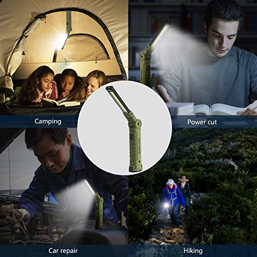 4 Pack Rechargeable LED Work Lights with Magnetic Base and 360° Rotation (Green / 4 Pack)