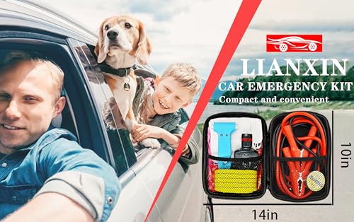 Auto Emergency Kits Vehicles with Jumper Cables headlamp Car Safety Kits (Sky Blue)