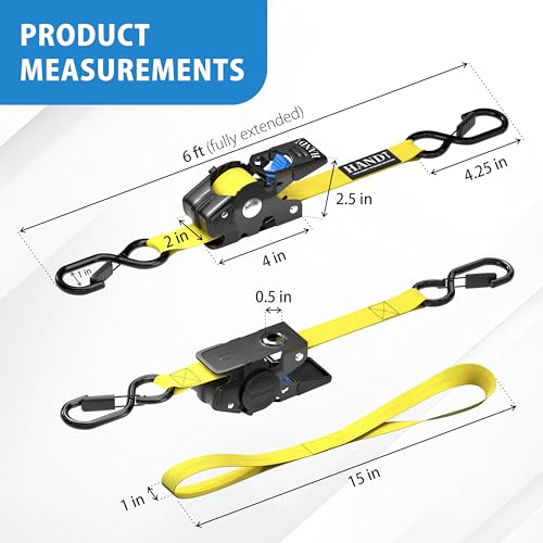 USA Based Retractable Ratchet Straps (1in x 6ft - 2 Pack / Yellow)
