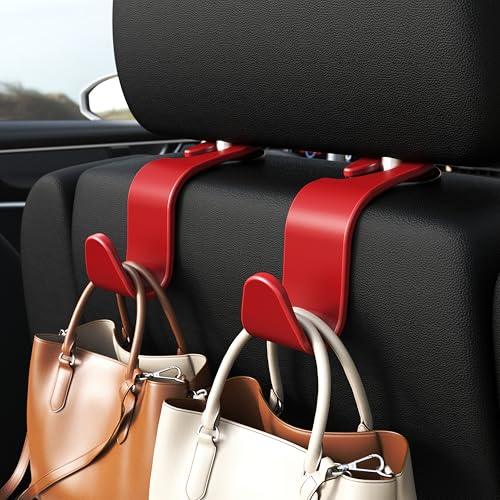 4 Pack Car Headrest Hooks Holds 55lbs Seat Storage Organizer for Bags (Red)