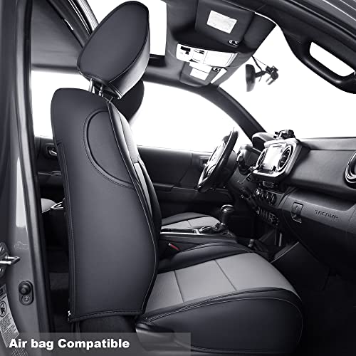 Tacoma Custom Fit Seat Covers for 2024 2025 Tacoma Crew Cab with Faux Leather ((2024-2026 Crew) Full Set / Black & Gray)