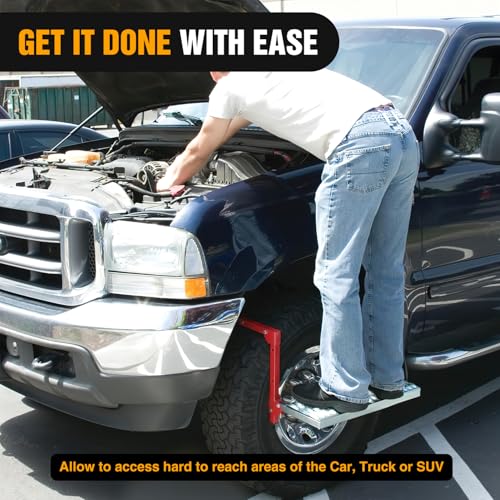 Folding Heavy Duty Tire Step Fit Tire from 10” to 15” (Truck Tire Step Red)