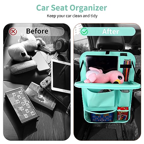 Car Backseat Organizer with Foldable Tablet Holder (Light Blue-3 / 2 Pack with Food Tray)